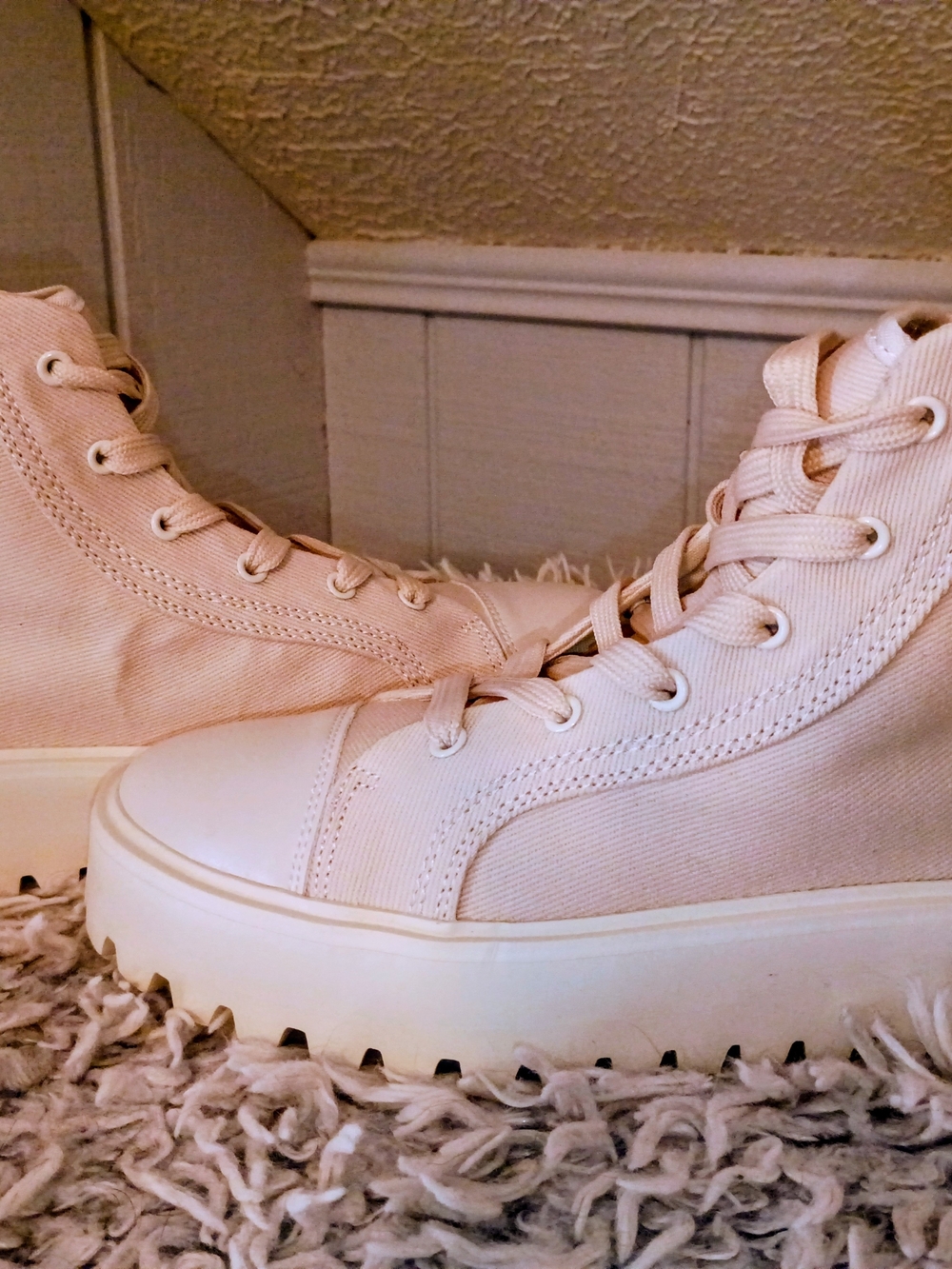 French Connection Women's High-Top Canvas Sneakers in Light Beige
